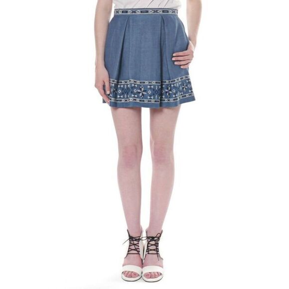 Sea New York Denim Cotton Embroidered Skirt size 10 - Picture 1 of 12